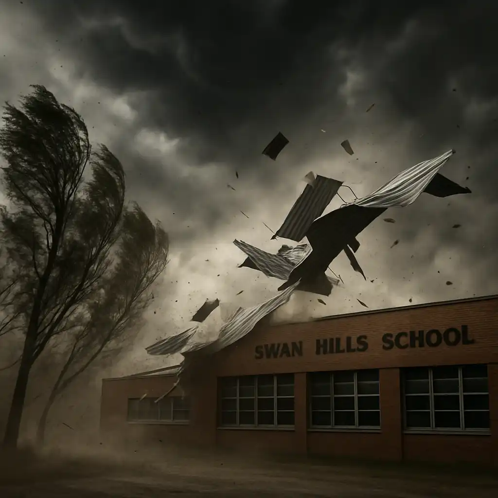 Ветры сносят крышу школы: стихийное бедствие в Альберте