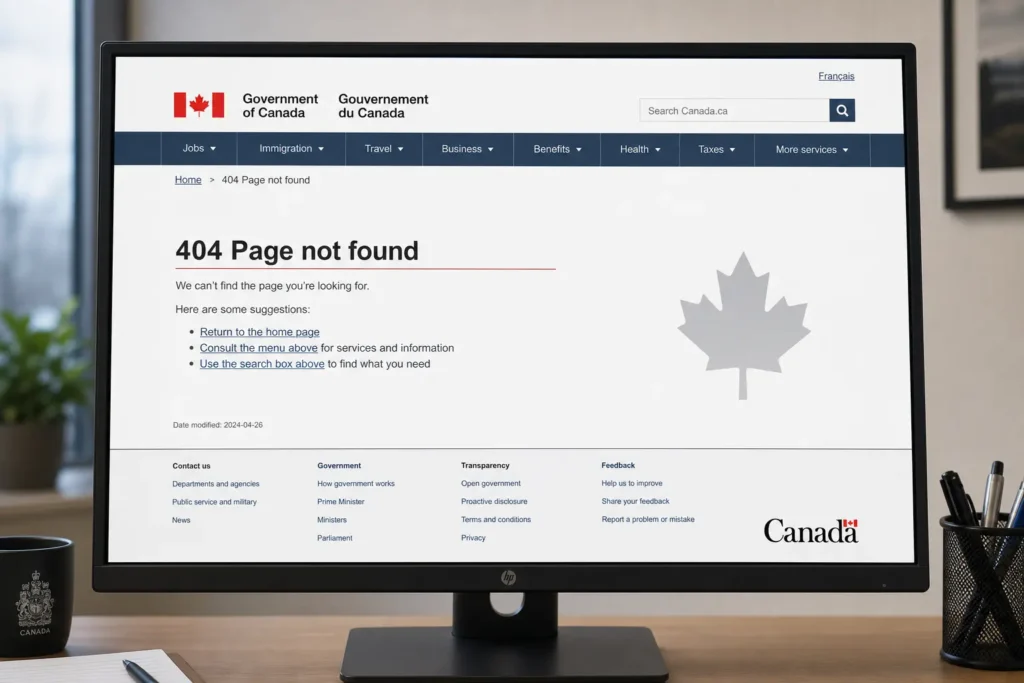 Ошибка 404 на сайте премьер-министра Канады: страница не найдена