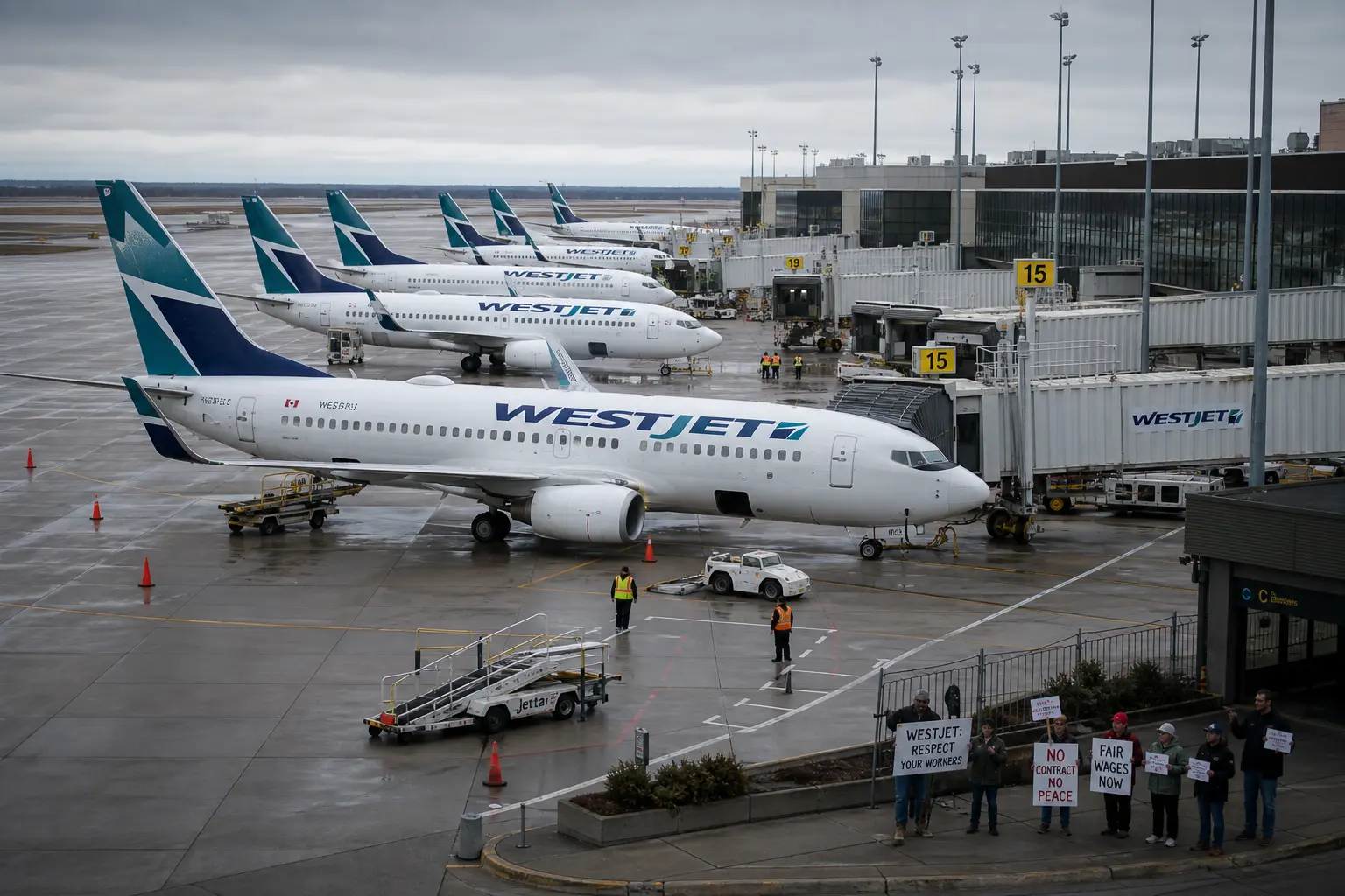 Бортпроводники WestJet объявили забастовку, компания приостановила большинство бронирований