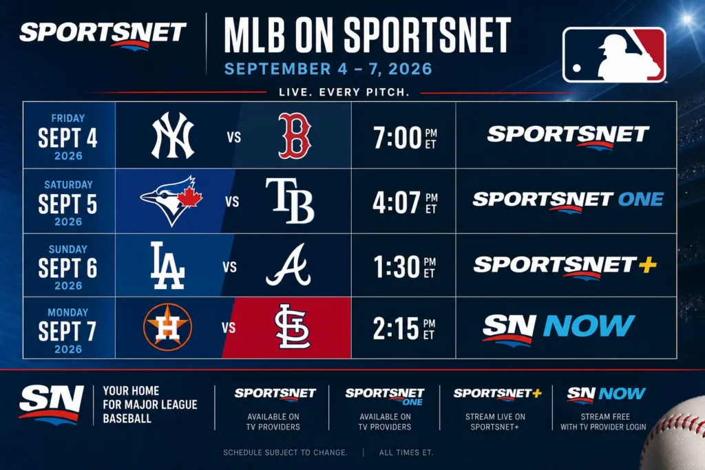 Расписание трансляций MLB на Sportsnet: 4–7 сентября 2026